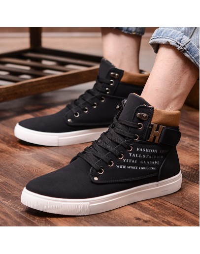 Men's Sneakers  Autumn And Winter Matte Leather High Top Men's Shoes Large Size Size 47 Retro Casual Men's Boots