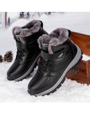  Winter Couple Casual Boots Stylish Leather High-top Sneaker For Men Outdoor  Warm Plush Lined Female Shoes