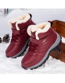  Winter Couple Casual Boots Stylish Leather High-top Sneaker For Men Outdoor  Warm Plush Lined Female Shoes