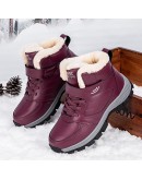  Winter Couple Casual Boots Stylish Leather High-top Sneaker For Men Outdoor  Warm Plush Lined Female Shoes