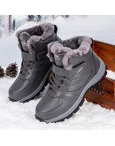  Winter Couple Casual Boots Stylish Leather High-top Sneaker For Men Outdoor  Warm Plush Lined Female Shoes