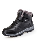  Winter Couple Casual Boots Stylish Leather High-top Sneaker For Men Outdoor  Warm Plush Lined Female Shoes