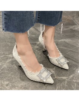 Bling Rhinestone High Heels Pumps Women Shoes 2023 Thin Heels Crystal Party Wedding Shoes Woman White Pointed Toe Pumps