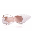 Wedding Shoes Bride White Wedding Shoes Female High Heels Ankle Strap Pumps Women's Shoes Rhinestone Lace High Heels Party Shoe