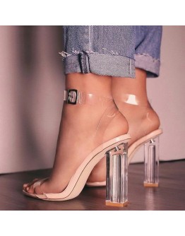 Clear Heels Sandals Women PVC Transparent Heels Summer Shoes Woman Party Suede Ankle Strappy Sandalias Mujer  Female Sandals