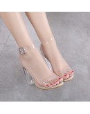 Clear Heels Sandals Women PVC Transparent Heels Summer Shoes Woman Party Suede Ankle Strappy Sandalias Mujer  Female Sandals