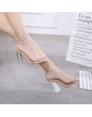 Clear Heels Sandals Women PVC Transparent Heels Summer Shoes Woman Party Suede Ankle Strappy Sandalias Mujer  Female Sandals