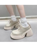 Chunky Heels Platform Pumps Women 2023 Spring Lace Up Thick Heels Oxford Shoes Woman Round Toe Patent Leather Shoes Flats