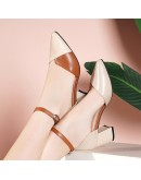 miaoguan Summer Women Pointed Thick Heel Cute Sweet Buckle Strap High Heel Pumps Ladies Casual Black Pu Leather High Heel Shoes