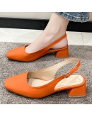 Orange  Design Slingbacks Pumps Women 2023 Autumn Square Toe High Heels Shoes Woman PU Leather Thick Heeled Shoes