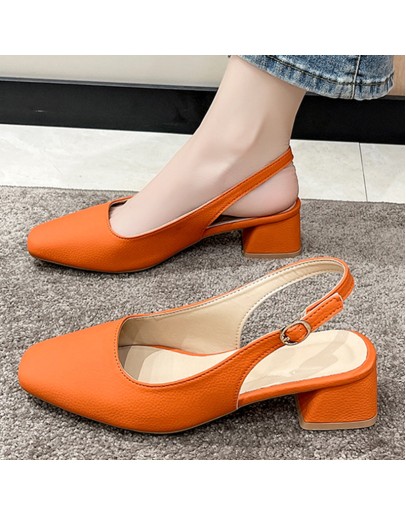 Orange  Design Slingbacks Pumps Women 2023 Autumn Square Toe High Heels Shoes Woman PU Leather Thick Heeled Shoes