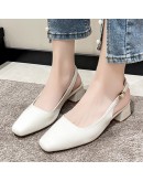 Orange  Design Slingbacks Pumps Women 2023 Autumn Square Toe High Heels Shoes Woman PU Leather Thick Heeled Shoes