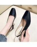 Orange  Design Slingbacks Pumps Women 2023 Autumn Square Toe High Heels Shoes Woman PU Leather Thick Heeled Shoes