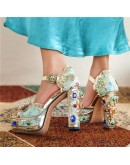 High Heels Rhinestones Wedding Sandals Shoes Women Open Toe Satin Zipper Back Strap Evening Party Summer Ladies Sandals 34-43