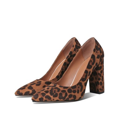 2023 Sexy Leopard Print Suede High Heels 11cm Pointed Toe Pumps Spring Autumn Square High Heel Female Shoes Big Size 34-43