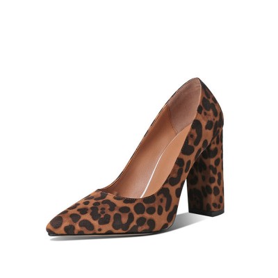 2023 Sexy Leopard Print Suede High Heels 11cm Pointed Toe Pumps Spring Autumn Square High Heel Female Shoes Big Size 34-43