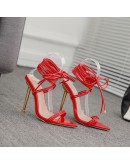 Miaoguan 2023  Women Summer Sandals Sexy Pointed Toe Ankle Cross Lace-Up Stiletto High Heels Ladies Party Shoes Size 41