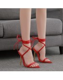 Miaoguan 2023  Women Summer Sandals Sexy Pointed Toe Ankle Cross Lace-Up Stiletto High Heels Ladies Party Shoes Size 41