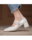 miaoguan  Plus Size Women Patent Leather Dress Shoes Three Buckle Shoes Female Wedding Shoes Bridal Heels Pumps Heels Women