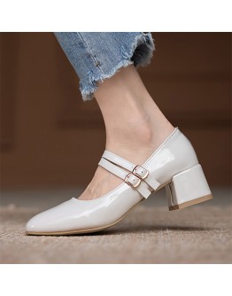 miaoguan  Plus Size Women Patent Leather Dress Shoes Three Buckle Shoes Female Wedding Shoes Bridal Heels Pumps Heels Women