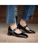 miaoguan  Plus Size Women Patent Leather Dress Shoes Three Buckle Shoes Female Wedding Shoes Bridal Heels Pumps Heels Women