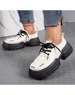 Patent Leather High Heels Pumps Women 2023 Spring White Thick Soled Platform Shoes Woman Casual Lace Up British Style Dad Shoes