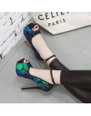 Sexy Bling Summer High Heels Women Platform Thin High Heels Sandals Peep Toe Party Dress Pumps Shoes Female 2023  32-43