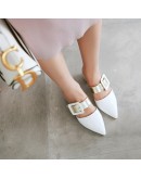 Women Sandals Mules Med Heels Patent Leather Pointed Toe Buckle Thick Heel  Sexy  Outside Casual Big Size34-48