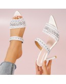 Slippers Women 2023  Mesh Thin Heels Ladies Shoes Pointed Outside Heeled Sandals Summer Sexy Women's Slides Pantuflas