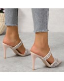 Slippers Women 2023  Mesh Thin Heels Ladies Shoes Pointed Outside Heeled Sandals Summer Sexy Women's Slides Pantuflas