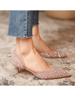 Women's Wedding Bridal Shoes Crystal Elegant Pointed Toe Medium Heels Sexy Women's Party Shoes Pumps Designer Ladies Autumn