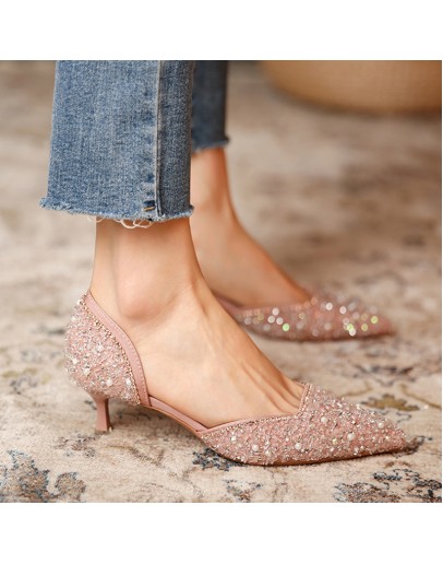 Women's Wedding Bridal Shoes Crystal Elegant Pointed Toe Medium Heels Sexy Women's Party Shoes Pumps Designer Ladies Autumn