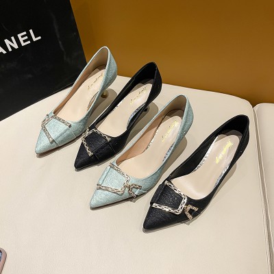 2023 Fashioon Shoes For Women Cute Blue Comfortable Office High Heel Shoes Lady  Sweet Spring Slip On High Heel Pumps