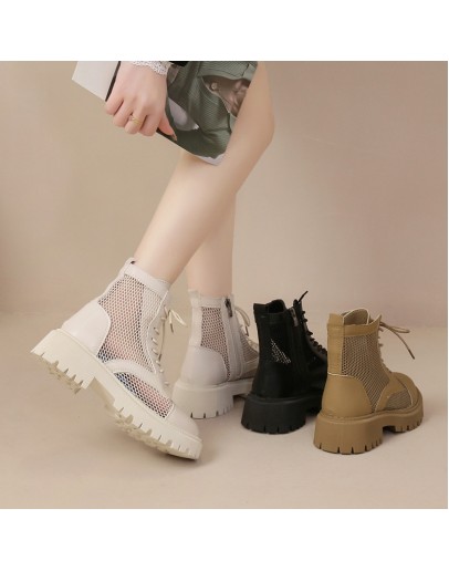 Women's Boots Sandals  Summer  Women's Ankle Boots Women Shoes Spring and Summer Lace Round Toe Martin Boots