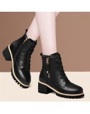 Women Ankle Shoes  Autumn Winter British Style  Leather Thick with Fur Ladies Short Motorcycle Martin Boots Platform