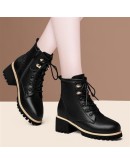 Women Ankle Shoes  Autumn Winter British Style  Leather Thick with Fur Ladies Short Motorcycle Martin Boots Platform