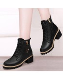 Women Ankle Shoes  Autumn Winter British Style  Leather Thick with Fur Ladies Short Motorcycle Martin Boots Platform