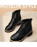 Women Ankle Shoes  Autumn Winter British Style  Leather Thick with Fur Ladies Short Motorcycle Martin Boots Platform