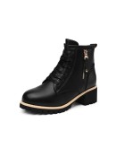 Women Ankle Shoes  Autumn Winter British Style  Leather Thick with Fur Ladies Short Motorcycle Martin Boots Platform