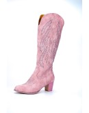 Women  Boots Spring Low Heel Women Shoes Cool British Embroidered Design Soft Short Boots Party Knee High Boots Pink 