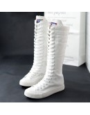 Miaoguan Spring Autumn Women Canvas Shoes Canvas Casual High Top Sneakers Lace-Up Zipper Comfortable Flat Long Boots  40