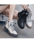 Autumn Early Winter Shoes Leather  for Women Thick Sole High Gang Ankle Boots  Ladies Casual Lace-up Sports Footwear