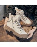 Autumn Early Winter Shoes Leather  for Women Thick Sole High Gang Ankle Boots  Ladies Casual Lace-up Sports Footwear