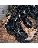 Autumn Early Winter Shoes Leather  for Women Thick Sole High Gang Ankle Boots  Ladies Casual Lace-up Sports Footwear