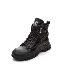 Autumn Early Winter Shoes Leather  for Women Thick Sole High Gang Ankle Boots  Ladies Casual Lace-up Sports Footwear