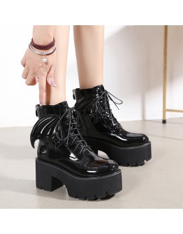 Women Platform Gothic Boots  Angel Wing Ankle Booties High Heels Leather Ladies Punk Sexy Shoes Thick Sole Autumn Winter