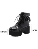 Women Platform Gothic Boots  Angel Wing Ankle Booties High Heels Leather Ladies Punk Sexy Shoes Thick Sole Autumn Winter