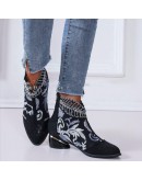 2023  Women Shoes Large Size Vintage Ethnic Style Embroidered with Rhinestones Thick Heels 5cm Women Boot