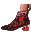 2023  Women Shoes Large Size Vintage Ethnic Style Embroidered with Rhinestones Thick Heels 5cm Women Boot