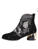 2023  Women Shoes Large Size Vintage Ethnic Style Embroidered with Rhinestones Thick Heels 5cm Women Boot